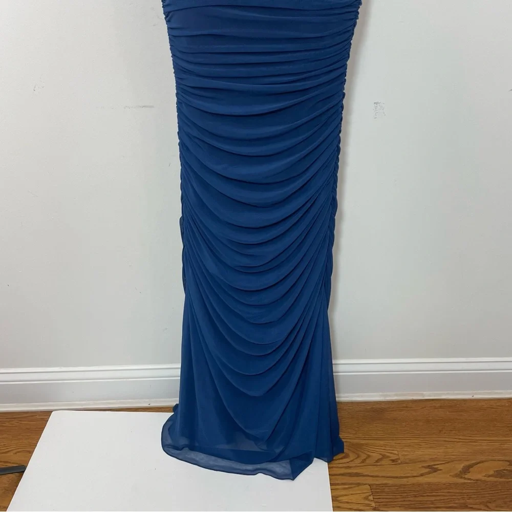 Jovani Ruched Evening gown Dress Embroidered Rhinestons size 00 pageant Blue - Picture 6 of 13